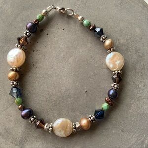 Stunning Crystal/Pearl Sterling Silver Beaded Bracelet by LIZZdezigns